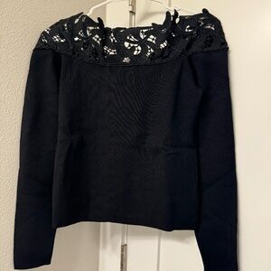 New York & Company - Lace Off Shoulder Pullover - SMALL - Black